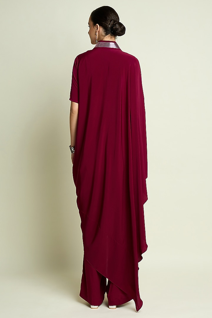 Ruby Silk Crepe Draped Tunic Set by Aakaar at Pernia's Pop Up Shop