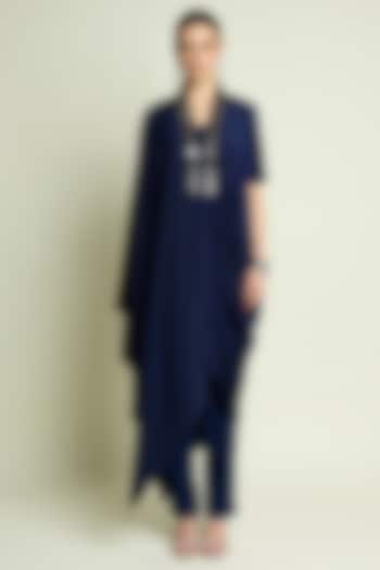 Navy Silk Crepe Draped Tunic Set by Aakaar at Pernia's Pop Up Shop