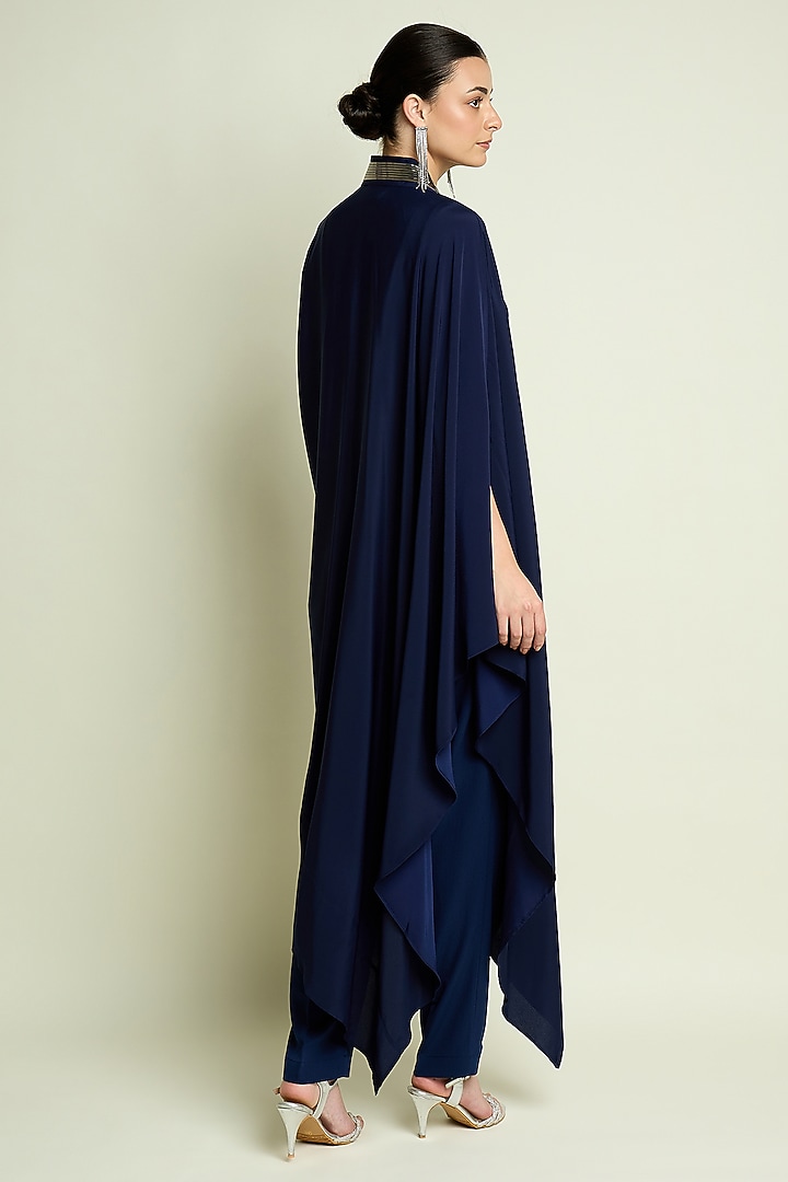 Navy Silk Crepe Draped Tunic Set by Aakaar at Pernia's Pop Up Shop