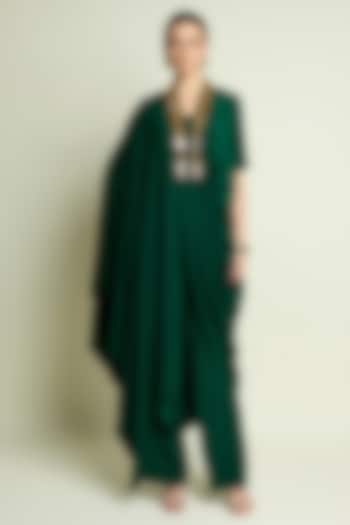 Emerald Silk Crepe Draped Tunic Set by Aakaar at Pernia's Pop Up Shop