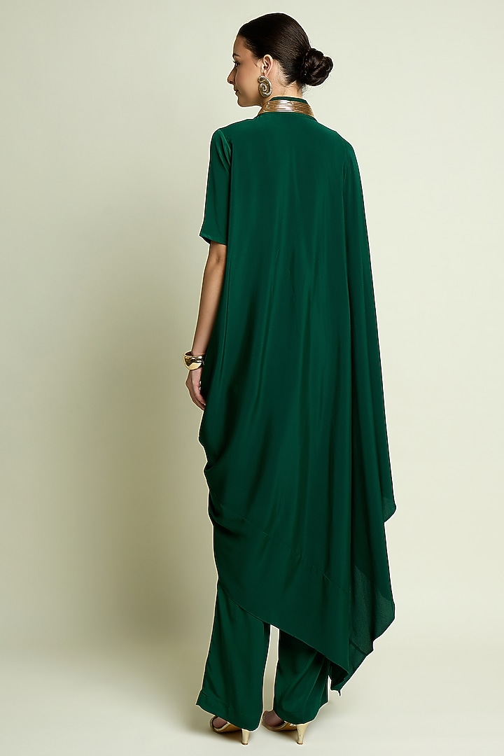 Emerald Silk Crepe Draped Tunic Set by Aakaar at Pernia's Pop Up Shop