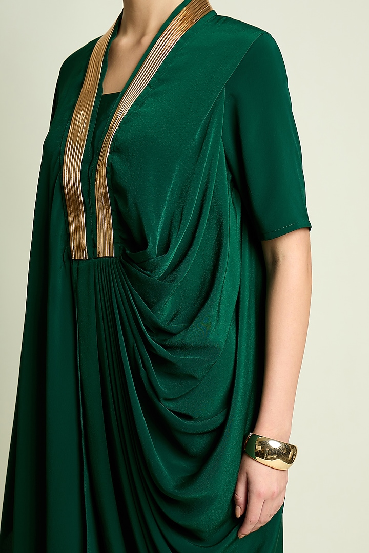 Emerald Silk Crepe Draped Tunic Set by Aakaar at Pernia's Pop Up Shop