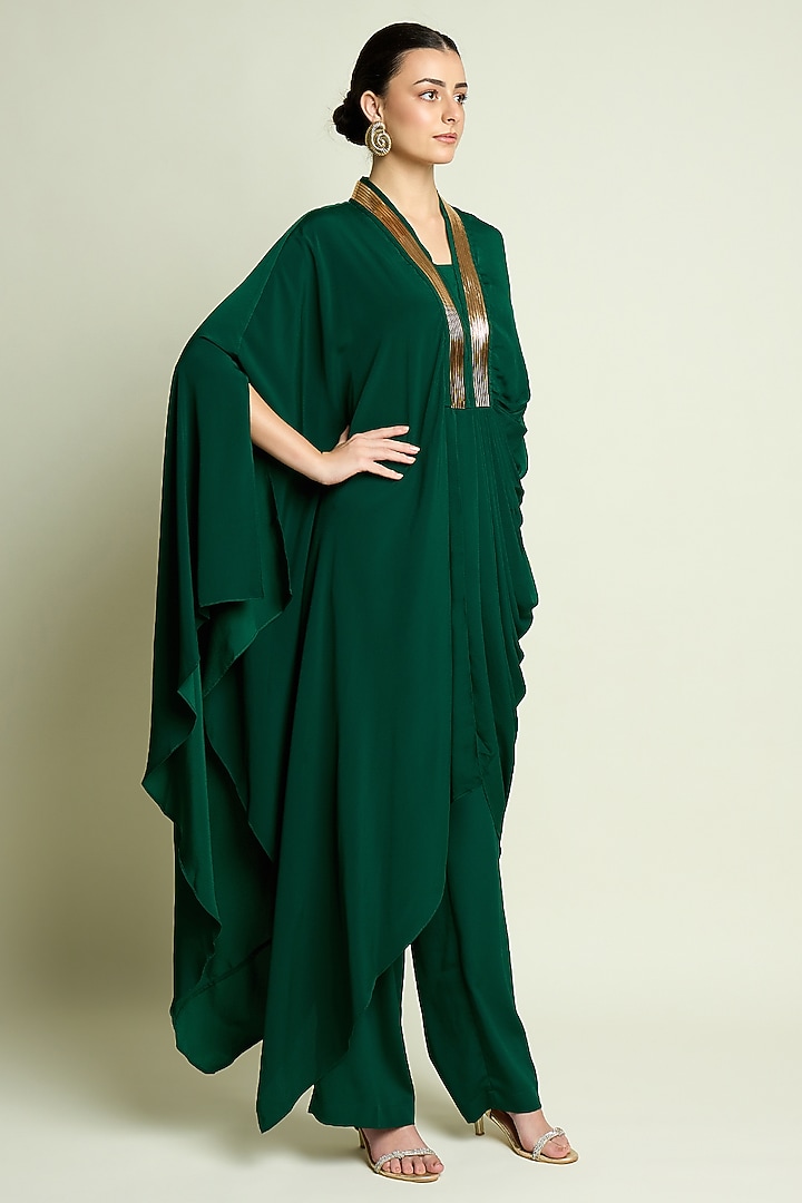 Emerald Silk Crepe Draped Tunic Set by Aakaar at Pernia's Pop Up Shop