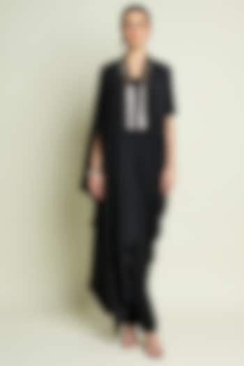Black Silk Crepe Draped Tunic Set by Aakaar at Pernia's Pop Up Shop