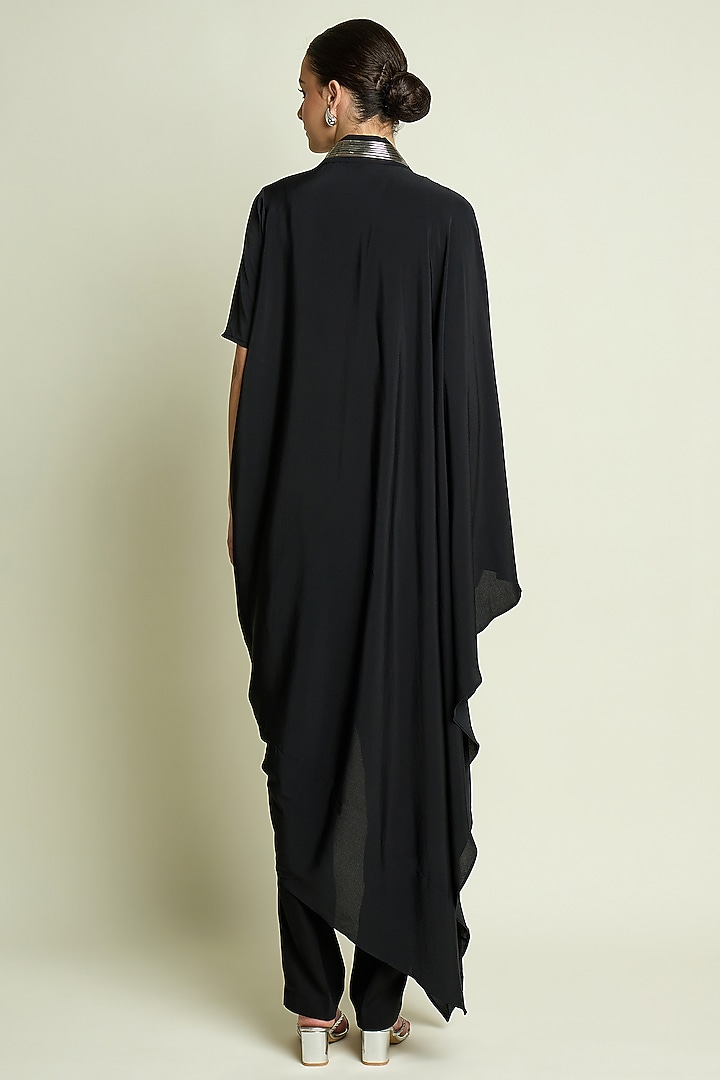 Black Silk Crepe Draped Tunic Set by Aakaar at Pernia's Pop Up Shop