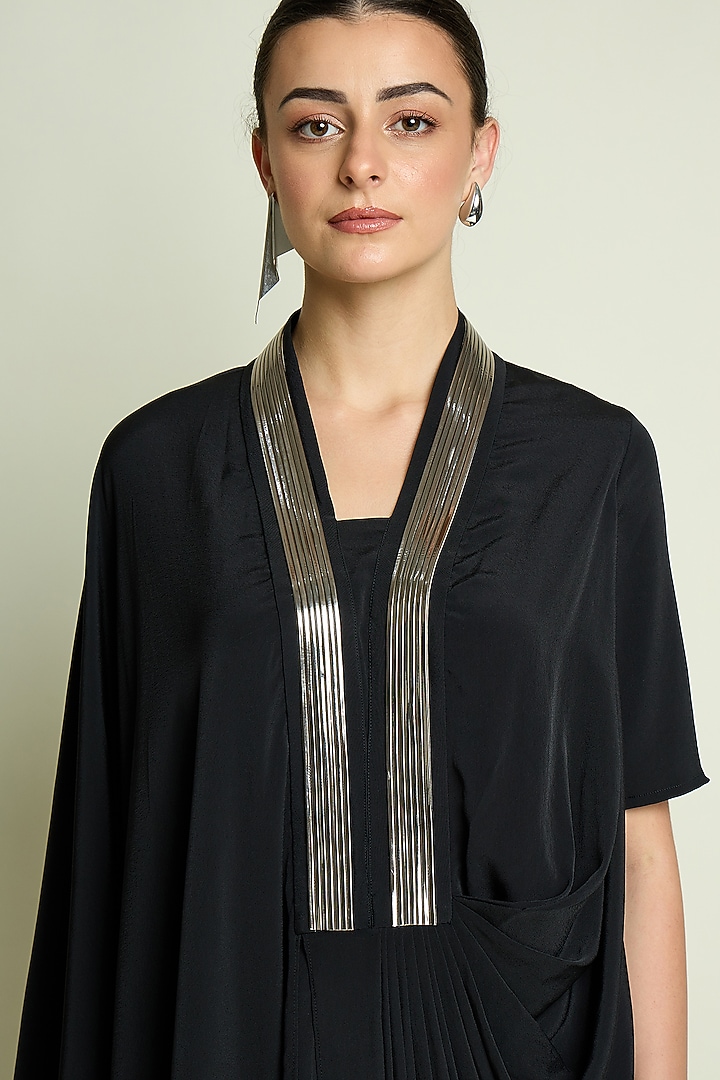 Black Silk Crepe Draped Tunic Set by Aakaar at Pernia's Pop Up Shop