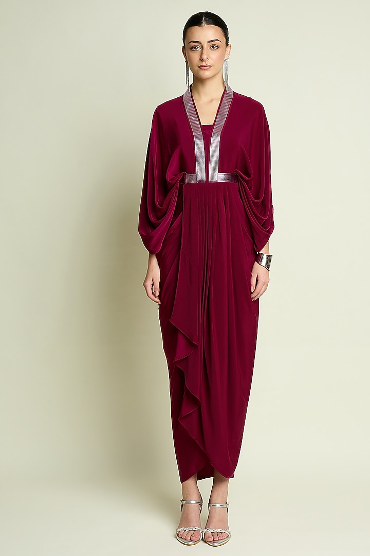 Ruby Silk Crepe Draped Summer Dress by Aakaar at Pernia's Pop Up Shop