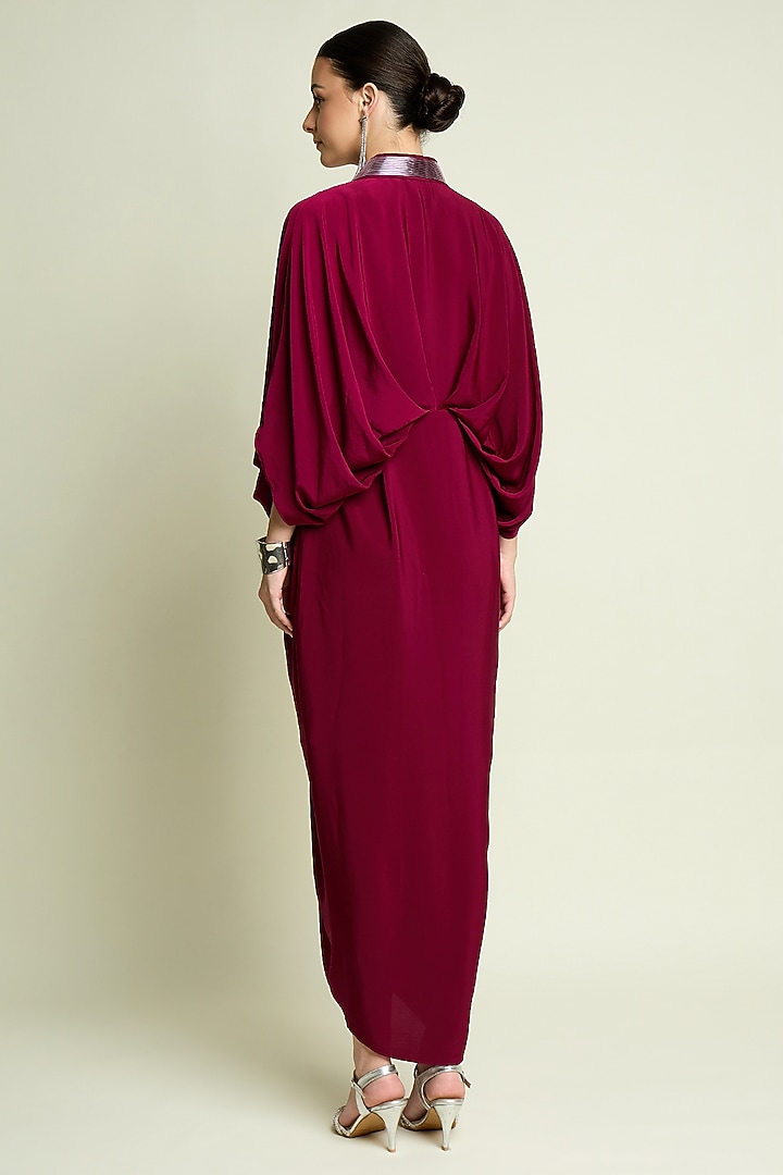 Ruby Silk Crepe Draped Summer Dress by Aakaar at Pernia's Pop Up Shop