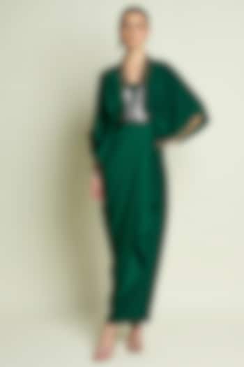 Emerald Silk Crepe Draped Summer Dress by Aakaar at Pernia's Pop Up Shop
