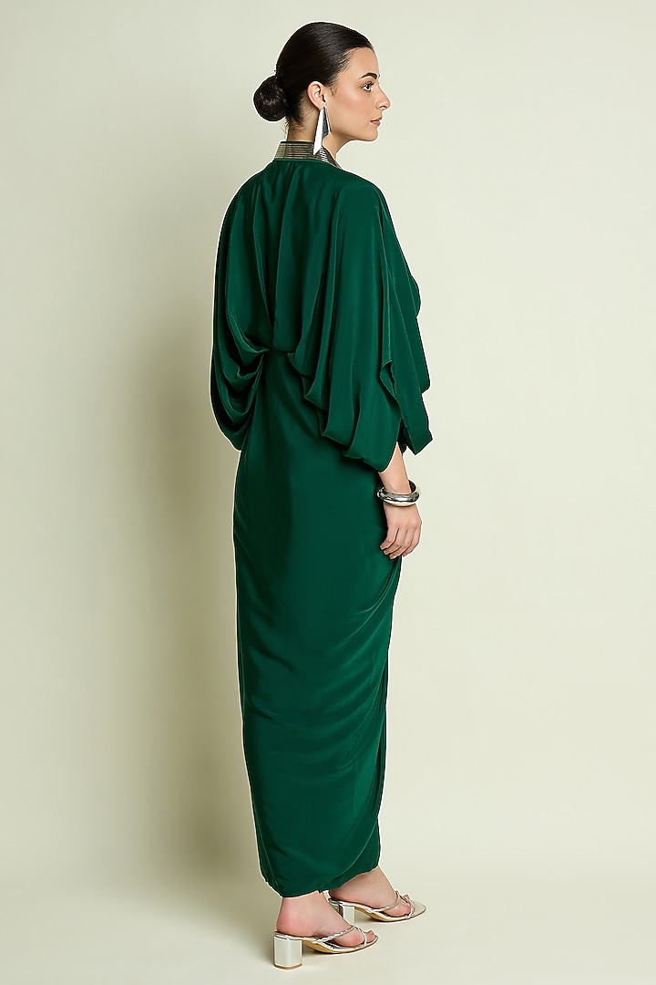 Emerald Silk Crepe Draped Summer Dress by Aakaar at Pernia's Pop Up Shop