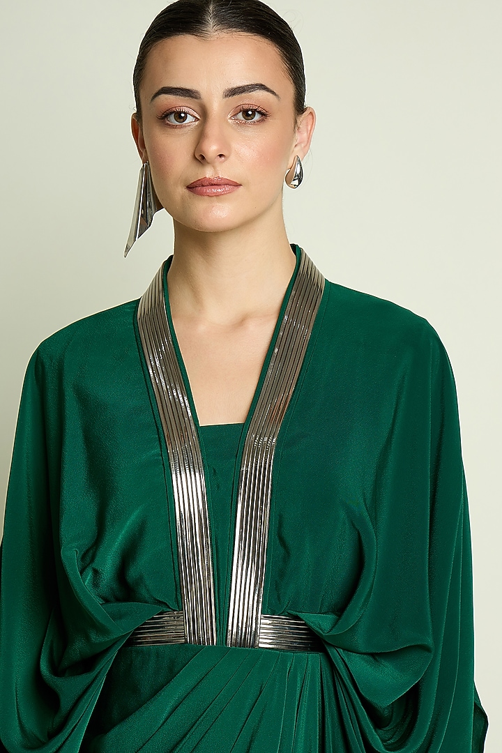 Emerald Silk Crepe Draped Summer Dress by Aakaar at Pernia's Pop Up Shop