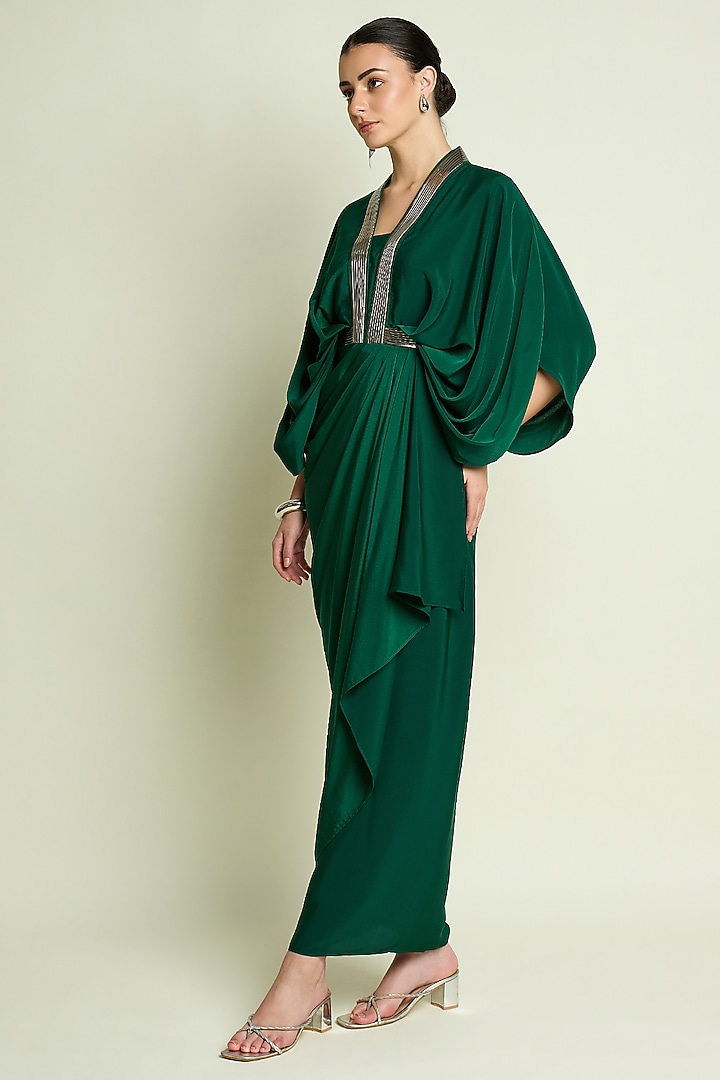 Emerald Silk Crepe Draped Summer Dress by Aakaar at Pernia's Pop Up Shop