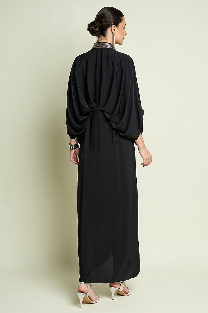 Black Silk Crepe Draped Summer Dress by Aakaar at Pernia's Pop Up Shop