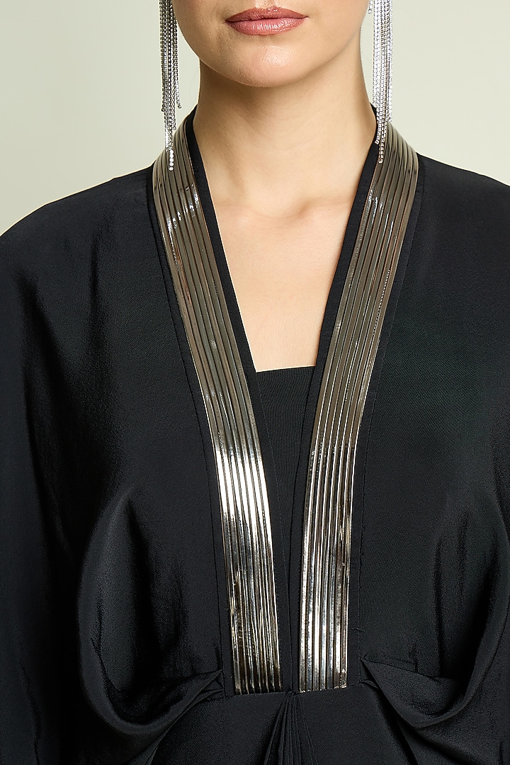 Black Silk Crepe Draped Summer Dress by Aakaar at Pernia's Pop Up Shop