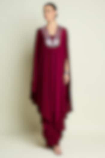 Ruby Silk Crepe Kaftan Set by Aakaar at Pernia's Pop Up Shop