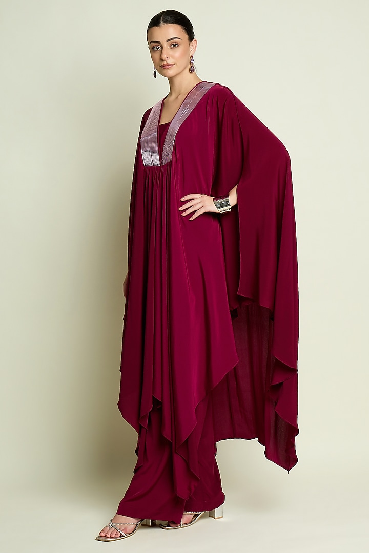 Ruby Silk Crepe Kaftan Set by Aakaar at Pernia's Pop Up Shop