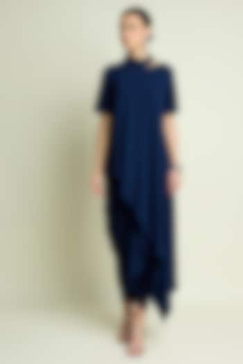 Navy Moss crepe Cape Draped Summer Dress by Aakaar at Pernia's Pop Up Shop