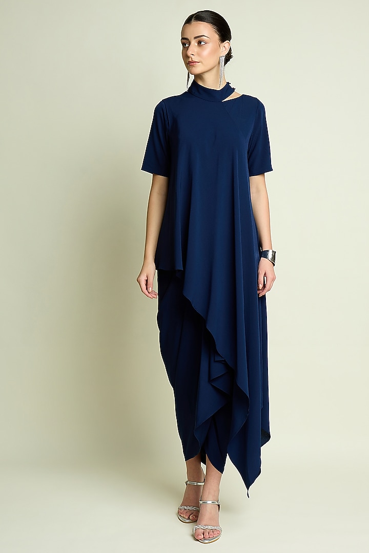 Navy Moss crepe Cape Draped Summer Dress by Aakaar at Pernia's Pop Up Shop