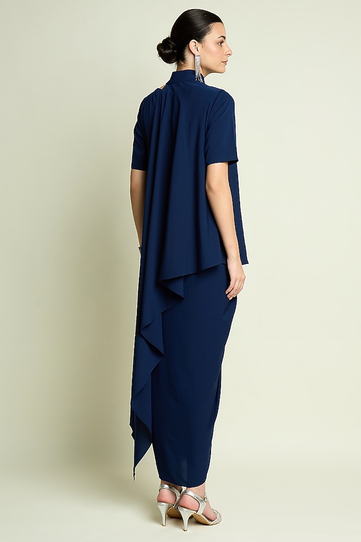 Navy Moss crepe Cape Draped Summer Dress by Aakaar at Pernia's Pop Up Shop