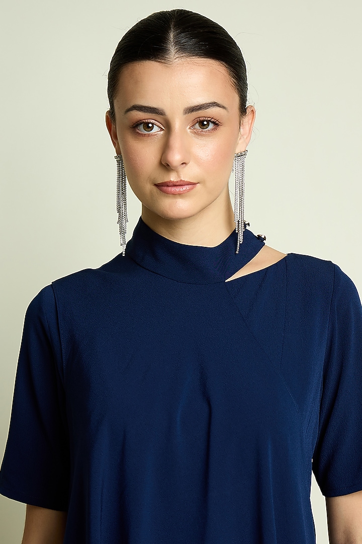 Navy Moss crepe Cape Draped Summer Dress by Aakaar at Pernia's Pop Up Shop