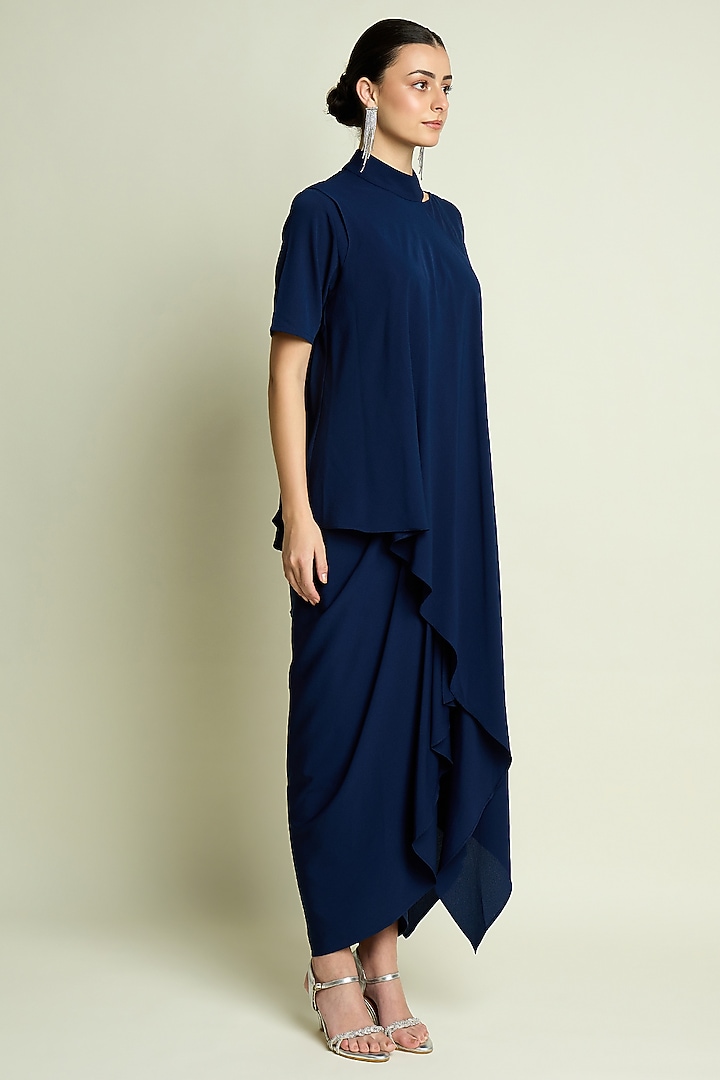 Navy Moss crepe Cape Draped Summer Dress by Aakaar at Pernia's Pop Up Shop