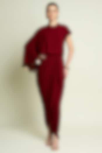 Wine Moss Crepe Draped Summer Dress by Aakaar at Pernia's Pop Up Shop