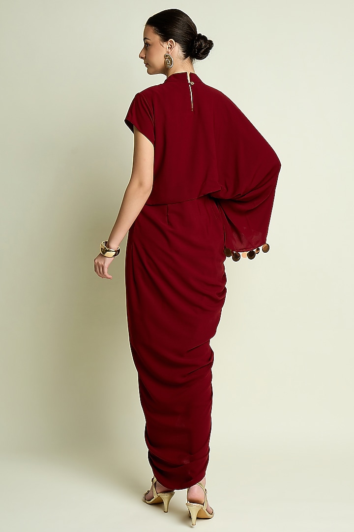 Wine Moss Crepe Draped Summer Dress by Aakaar at Pernia's Pop Up Shop