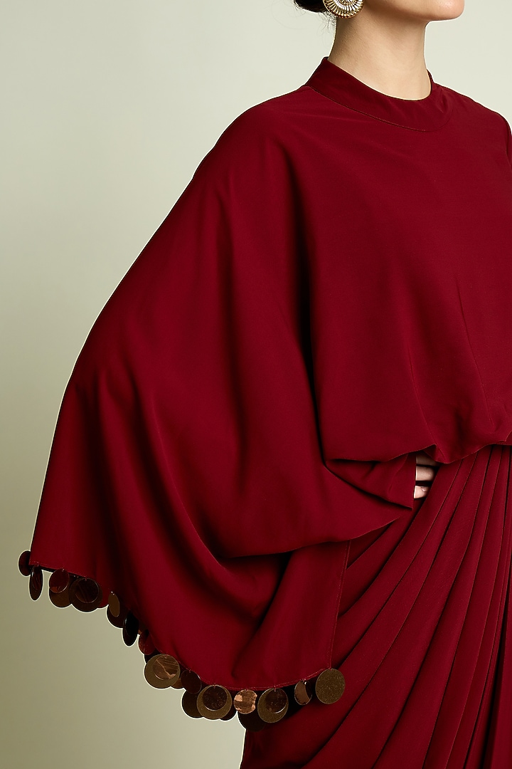 Wine Moss Crepe Draped Summer Dress by Aakaar at Pernia's Pop Up Shop