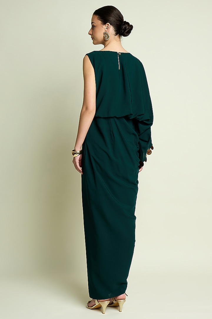 Emerald Moss Crepe Draped Summer Dress by Aakaar at Pernia's Pop Up Shop