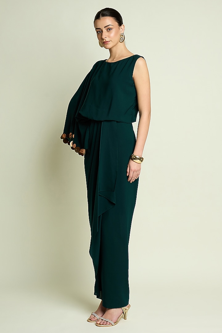 Emerald Moss Crepe Draped Summer Dress by Aakaar at Pernia's Pop Up Shop