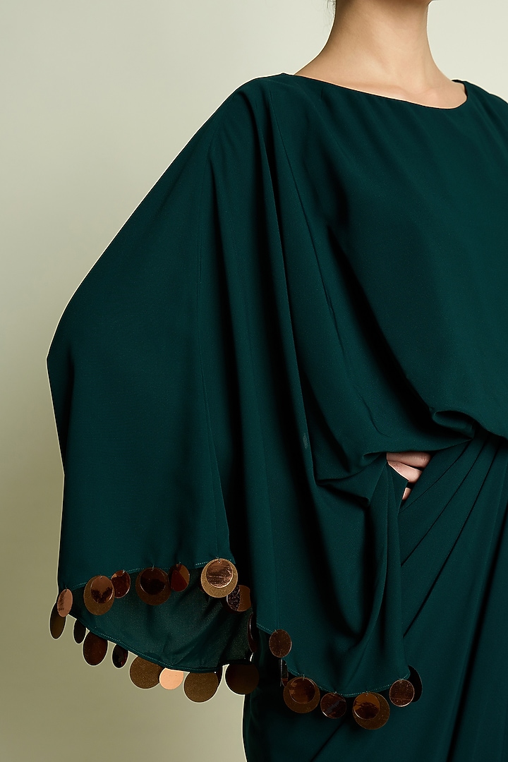 Emerald Moss Crepe Draped Summer Dress by Aakaar at Pernia's Pop Up Shop