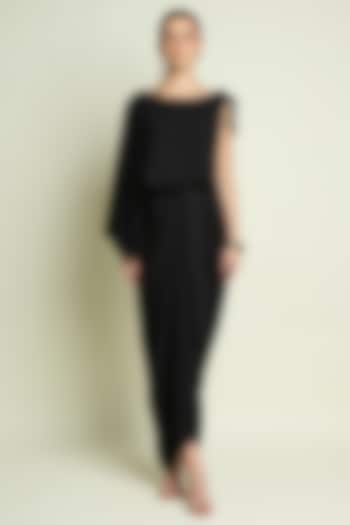 Black Moss Crepe Draped Summer Dress by Aakaar at Pernia's Pop Up Shop