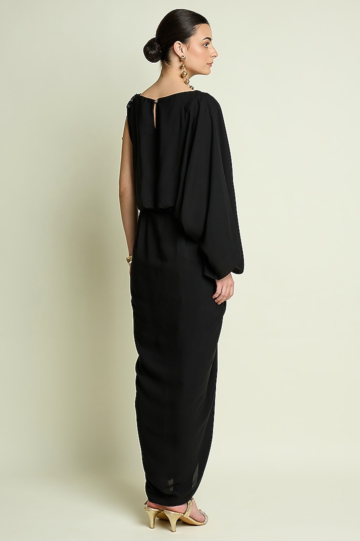 Black Moss Crepe Draped Summer Dress by Aakaar at Pernia's Pop Up Shop
