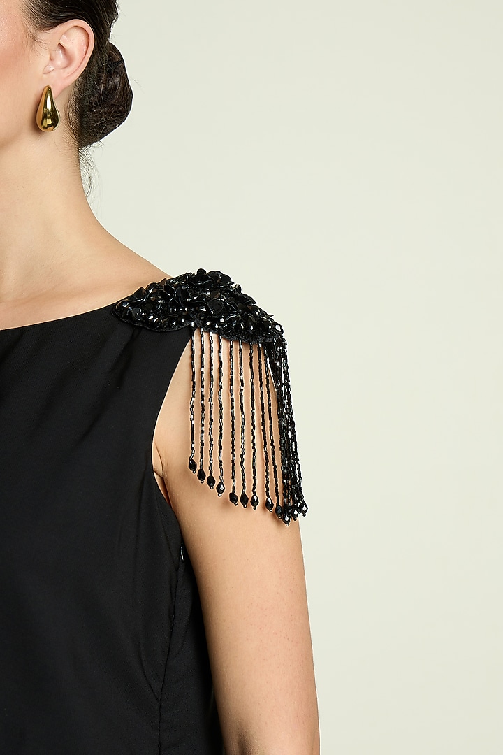 Black Moss Crepe Draped Summer Dress by Aakaar at Pernia's Pop Up Shop