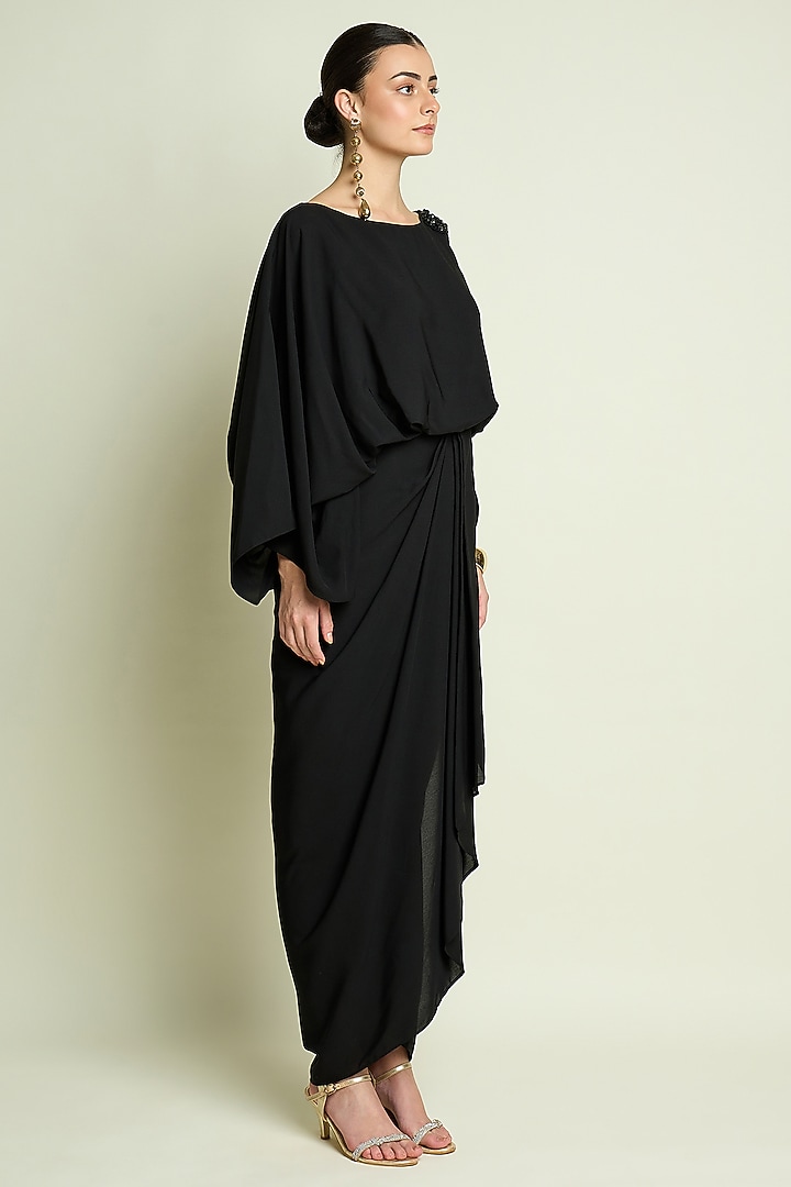 Black Moss Crepe Draped Summer Dress by Aakaar at Pernia's Pop Up Shop