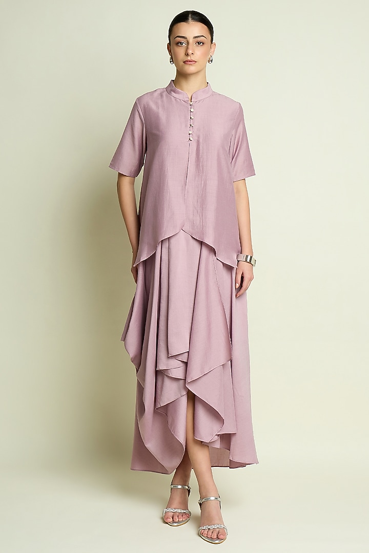 Lilac Cotton Silk Draped Summer Dress by Aakaar at Pernia's Pop Up Shop