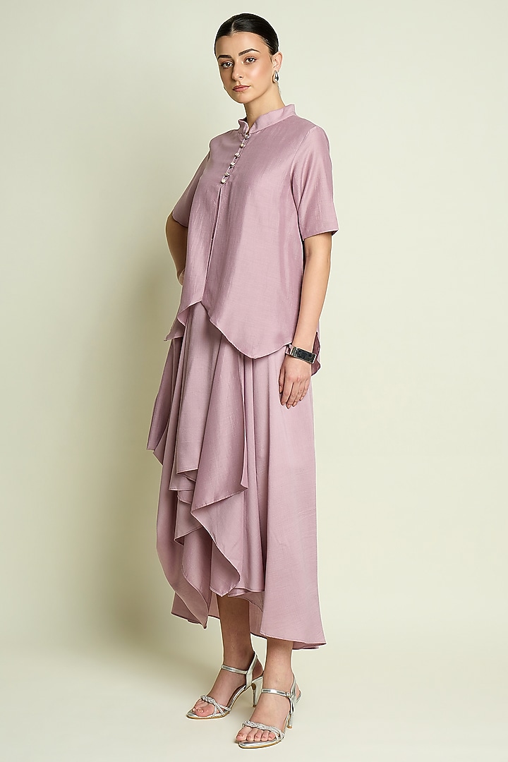 Lilac Cotton Silk Draped Summer Dress by Aakaar at Pernia's Pop Up Shop
