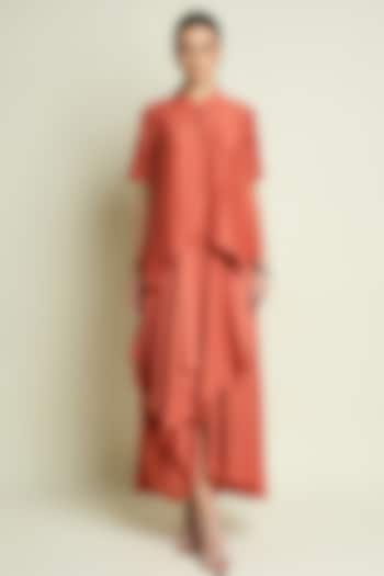 Orange Cotton Silk Draped Summer Dress by Aakaar at Pernia's Pop Up Shop