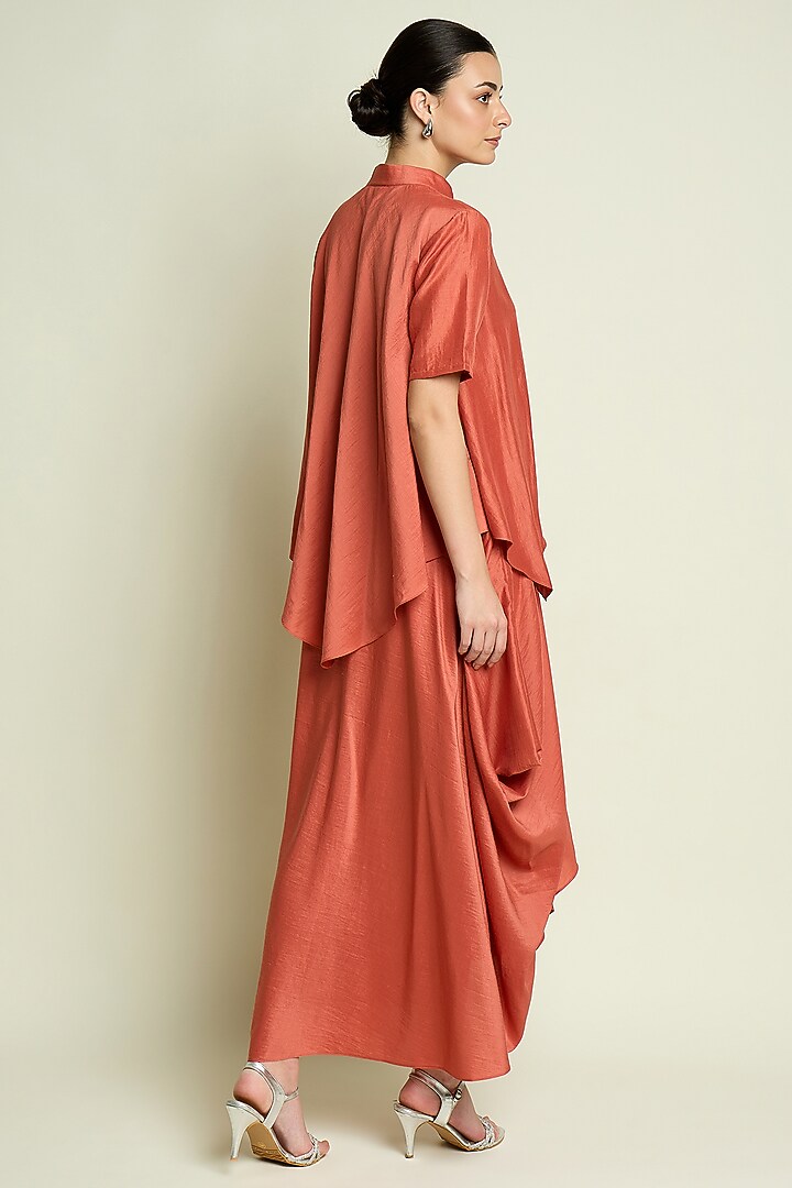 Orange Cotton Silk Draped Summer Dress by Aakaar at Pernia's Pop Up Shop