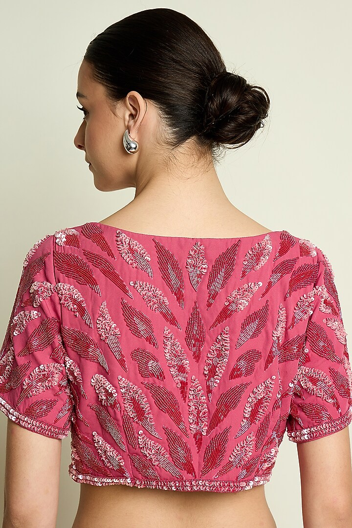 Pastel Pink Moss Crepe Pre-Draped Party Wear Saree Set by Aakaar at Pernia's Pop Up Shop