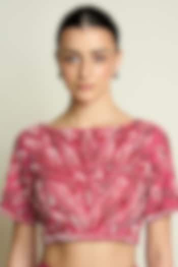 Pastel Pink Moss Crepe Embellished Blouse by Aakaar at Pernia's Pop Up Shop