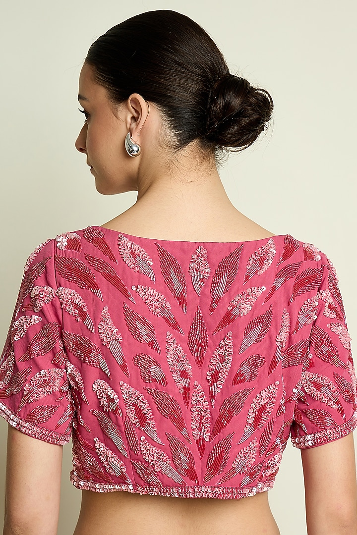 Pastel Pink Moss Crepe Embellished Blouse by Aakaar at Pernia's Pop Up Shop