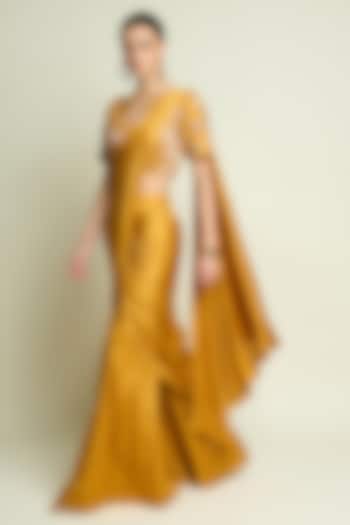 Mustard Silk Palazzo Pant Party Wear Saree Set by Aakaar at Pernia's Pop Up Shop