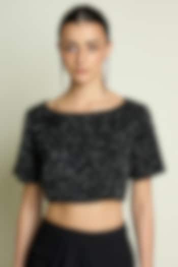 Black Moss Crepe Embroidered Blouse by Aakaar at Pernia's Pop Up Shop