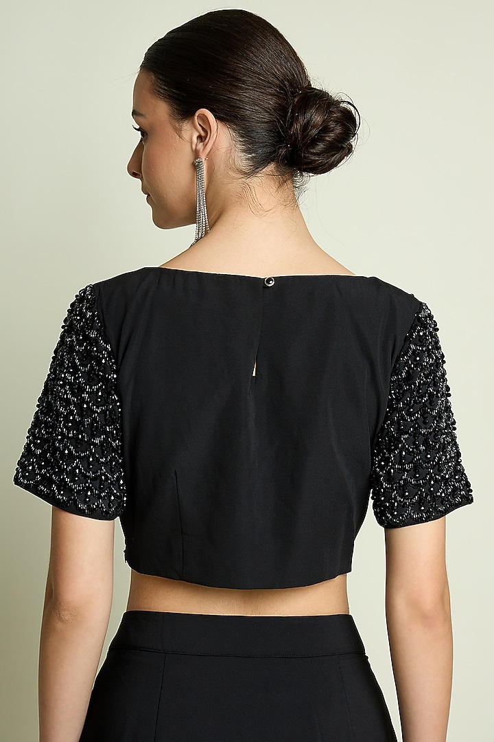 Black Moss Crepe Embroidered Blouse by Aakaar at Pernia's Pop Up Shop