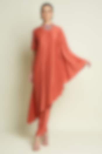 Orange Cotton Silk Asymmetrical Draped Tunic Set by Aakaar at Pernia's Pop Up Shop