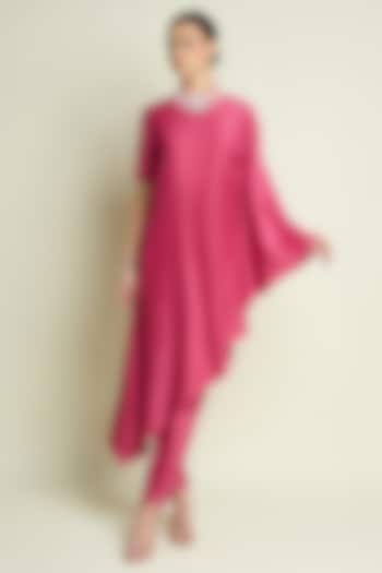 Pink Cotton Silk Asymmetrical Draped Tunic Set by Aakaar at Pernia's Pop Up Shop