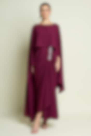 Plum Moss Crepe Metallic Draped Summer Dress by Aakaar at Pernia's Pop Up Shop
