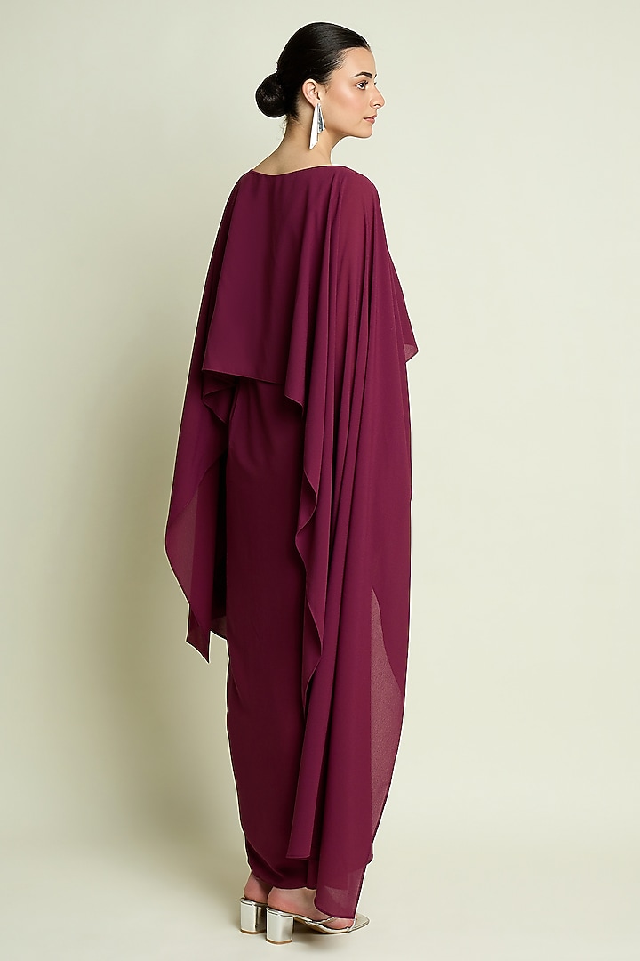 Plum Moss Crepe Metallic Draped Summer Dress by Aakaar at Pernia's Pop Up Shop