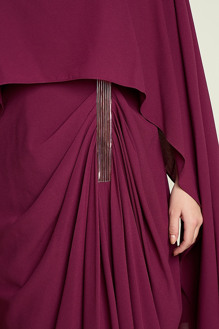 Plum Moss Crepe Metallic Draped Summer Dress by Aakaar at Pernia's Pop Up Shop